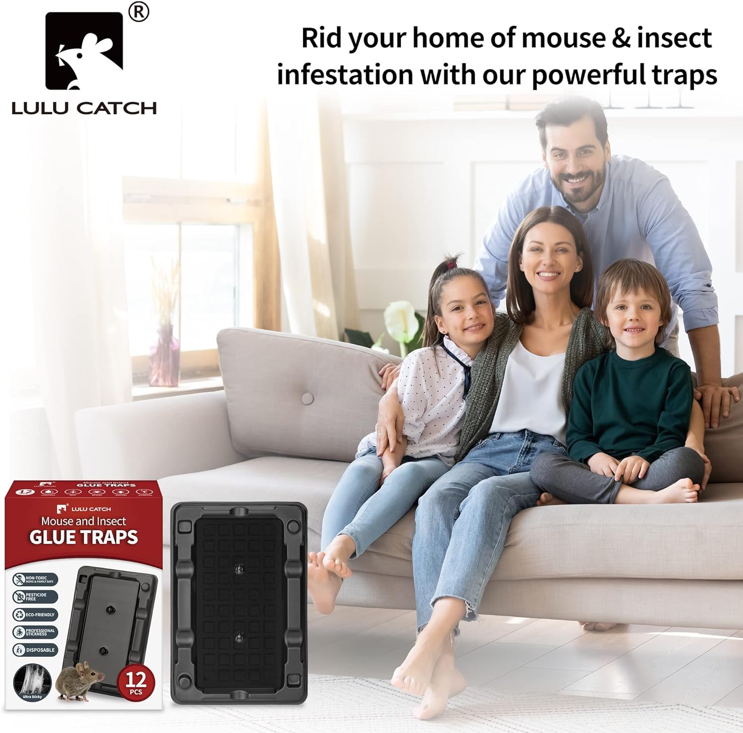 LULUCATCH Mouse & Insect Traps 12 Pack, Heavier Sticky Traps with Non-Toxic Glue for Small Mice & Insects. Sticky Mouse Traps Indoor, Easy to Set, Safe to Children & Pets-6