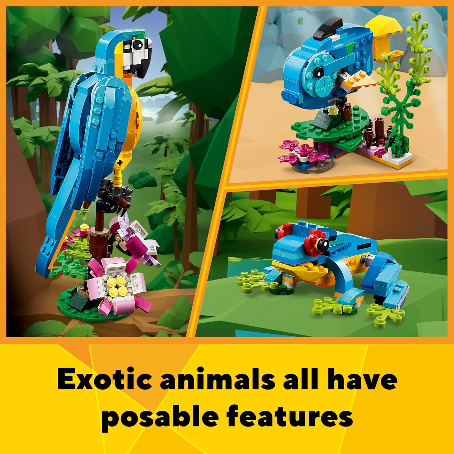 LEGO Creator 3 in 1 Exotic Parrot Building Toy Set, Transforms to 3 Different Animal Figures - from Colorful Parrot, to Swimming Fish, to Cute Frog, Creative Toys for Kids Ages 7 and Up, 31136-4