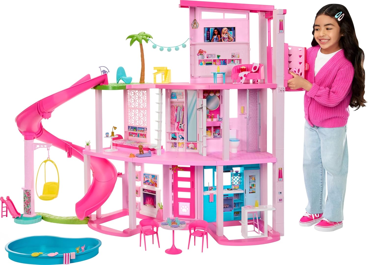 Barbie DreamHouse, Doll House Playset with 75+ Pieces Including Toy Furniture & 3-Story Pool Slide, Pet Elevator & Puppy Play Areas-0