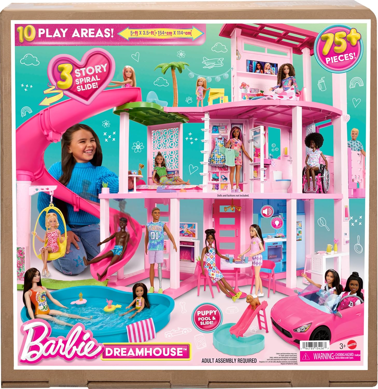 Barbie DreamHouse, Doll House Playset with 75+ Pieces Including Toy Furniture & 3-Story Pool Slide, Pet Elevator & Puppy Play Areas-5