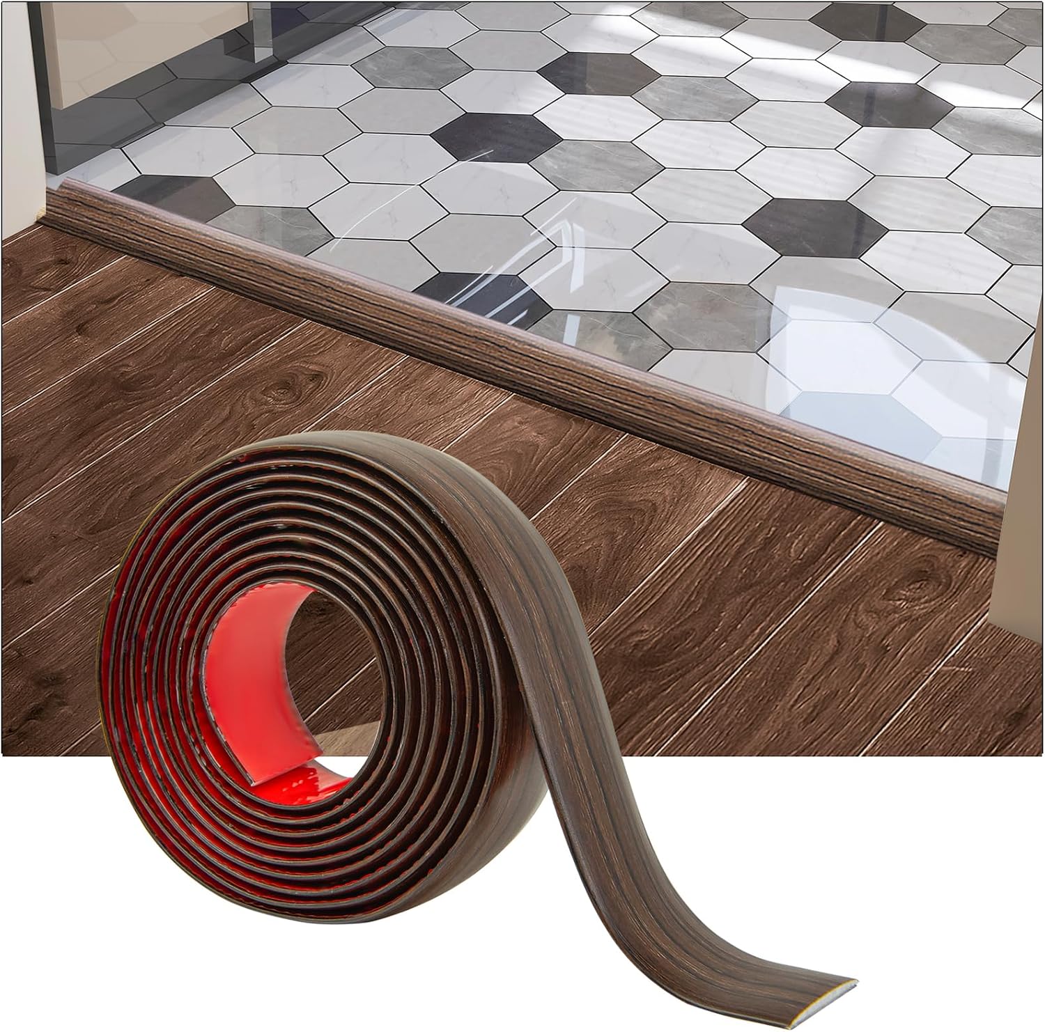 Art3d Self Adhesive Vinyl Floor Transition Strip, Laminate Floor Strip Floor Flat Divider Strip for Joining Floor Gaps,Carpet Threshold Transition,Floor Tiles（4 FT, 1.57in, Brown）-0