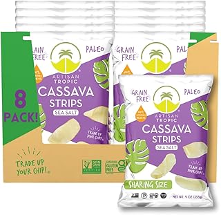 ARTISAN TROPIC Cassava Strips Sea Salt - 8 Pack, 9oz - Vegan, Paleo, Gluten Free Chips – Non-GMO Healthy Snack Potato Chip Alternative for Lunches, Dipping, Parties - Baked Cassava Flour Chips