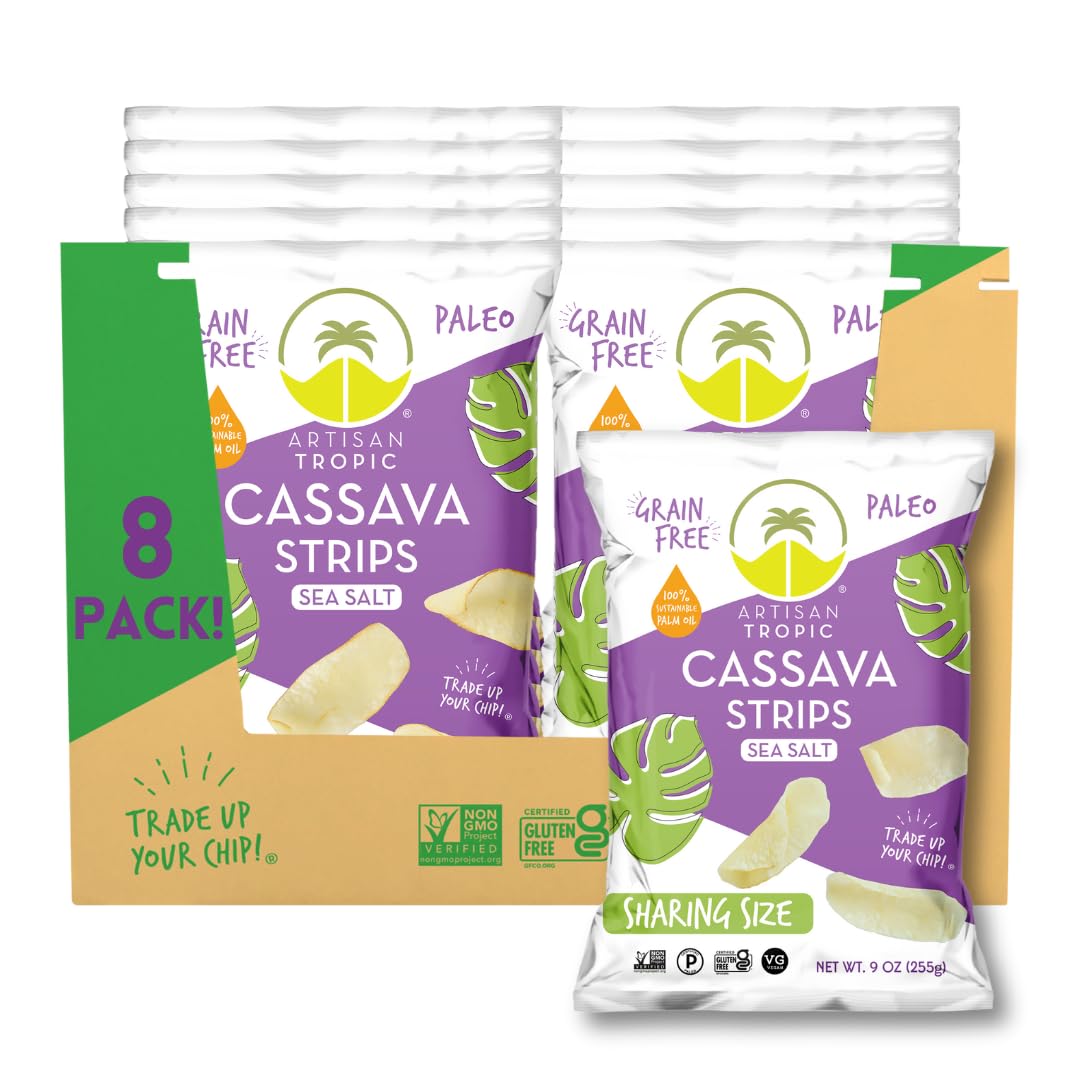 ARTISAN TROPIC Cassava Strips Sea Salt - 8 Pack, 9oz - Vegan, Paleo, Gluten Free Chips – Non-GMO Healthy Snack Potato Chip Alternative for Lunches, Dipping, Parties - Baked Cassava Flour Chips-0