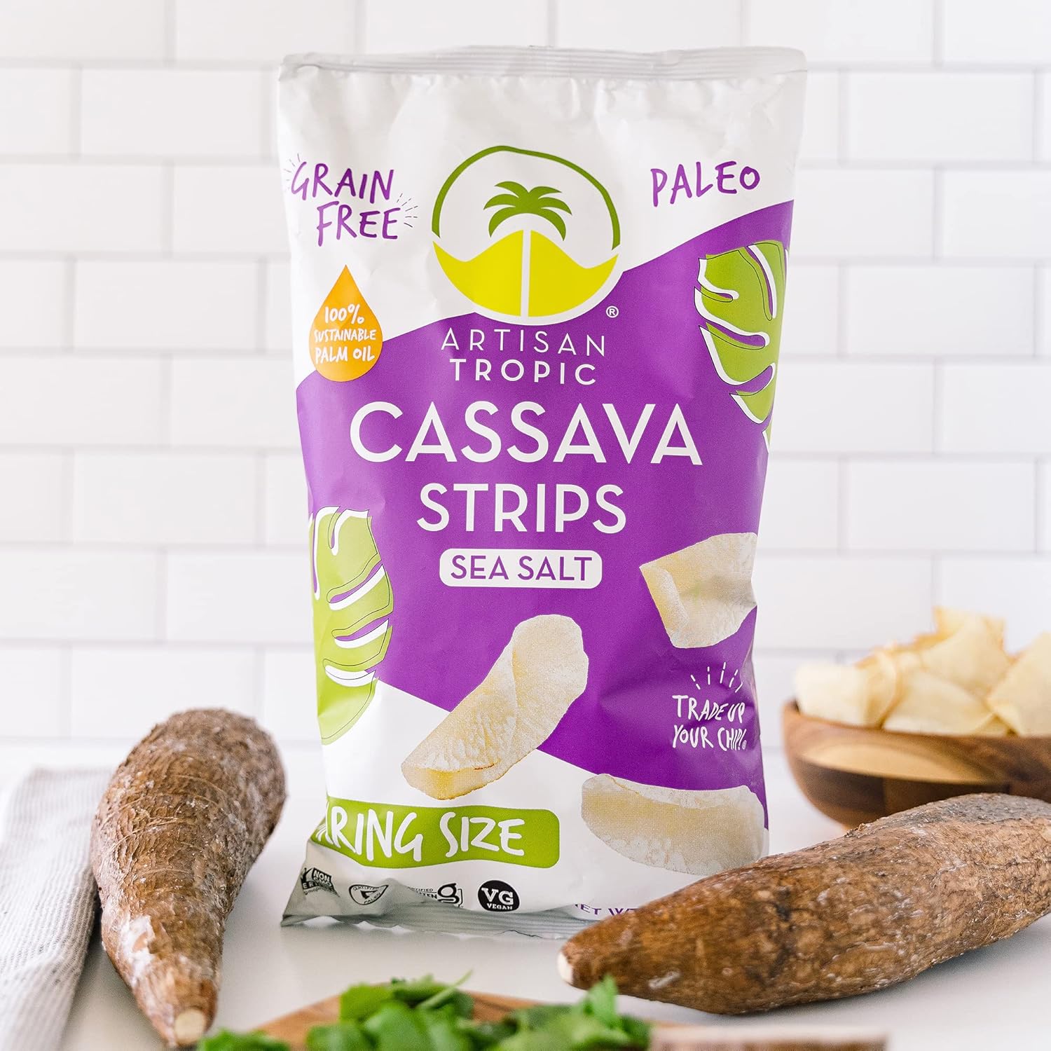 ARTISAN TROPIC Cassava Strips Sea Salt - 8 Pack, 9oz - Vegan, Paleo, Gluten Free Chips – Non-GMO Healthy Snack Potato Chip Alternative for Lunches, Dipping, Parties - Baked Cassava Flour Chips-2