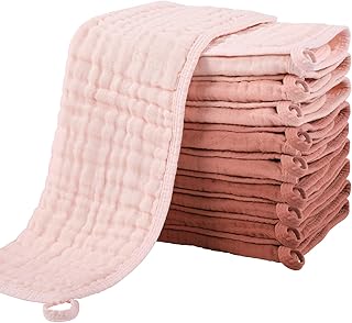 Yoofoss Muslin Burp Cloths for Baby 10 Pack 100% Cotton Baby Washcloths for Boys Girls Large 20''X10'' Super Soft and Absorbent Gradient Pink