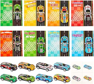 Toy Cars for Kids, 32 Assorted Colorful Metal Race Cars, Pull Back Toy Cars, with Greeting Cards & Temporary Tattoos, Great Party Favor, Prizes Fillers Bulk Gifts Birthday Gifts for Boys and Girls