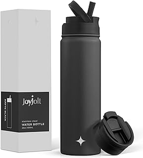 JoyJolt Triple Insulated Water Bottle with Straw Lid AND Flip Lid! 22oz Water Bottle, 12 Hour Hot/Cold Vacuum Insulated Stainless Steel Water Bottle. BPA-Free Leakproof Water Bottles - Thermos Bottle