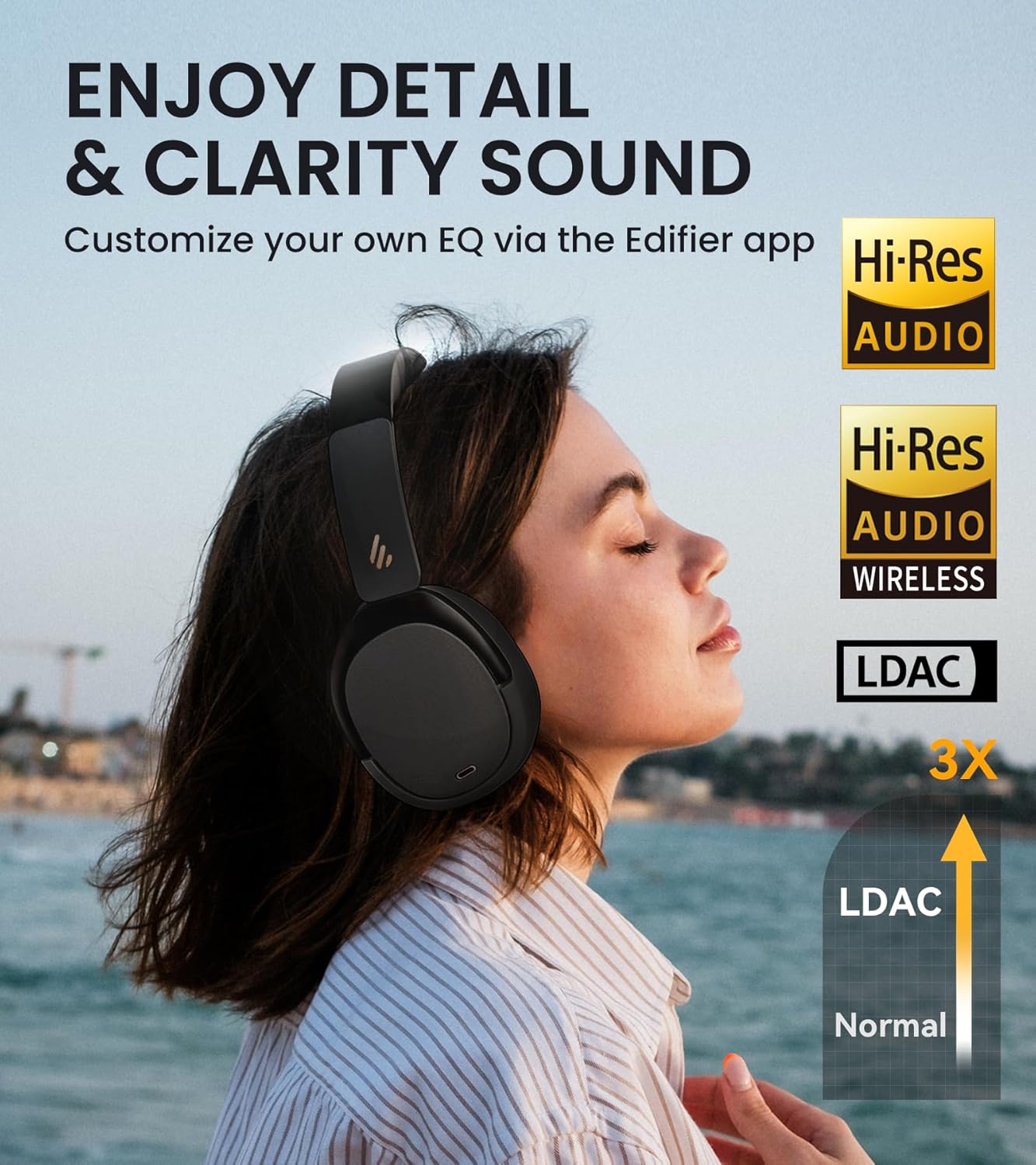 Edifier WH950NB Active Noise Cancelling Headphones, Bluetooth 5.3 Wireless LDAC Hi-Res Audio, 55 Hours Playtime, Google Fast Pairing for Android, Dual Device Connection, App Control, Black-1