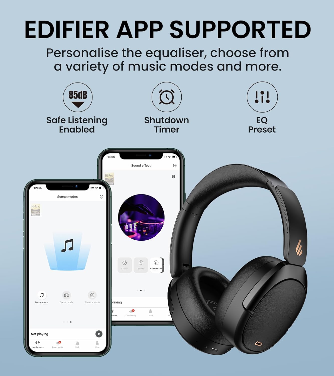 Edifier WH950NB Active Noise Cancelling Headphones, Bluetooth 5.3 Wireless LDAC Hi-Res Audio, 55 Hours Playtime, Google Fast Pairing for Android, Dual Device Connection, App Control, Black-7