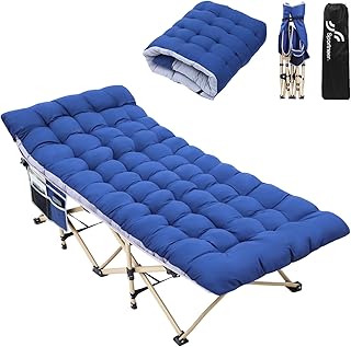 Sportneer Camping Cot: 1200D Double Layer Oxford Camping Cots for Adults - Heavy-Duty Foldable Cots for Camping Travel Tent Day Outdoor & Home Guest, Camping Cots with Mattress Carry Bag & 2 Pockets