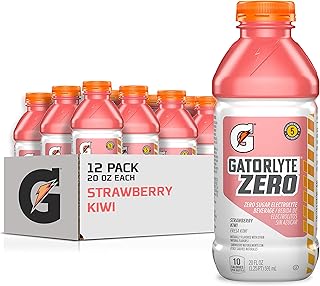 Gatorlyte Zero Electrolyte Beverage, Strawberry Kiwi, Zero Sugar Hydration, Specialized Blend of 5 Electrolytes, No Artificial Sweeteners or Flavors, 20 Oz Bottles (Pack of 12)