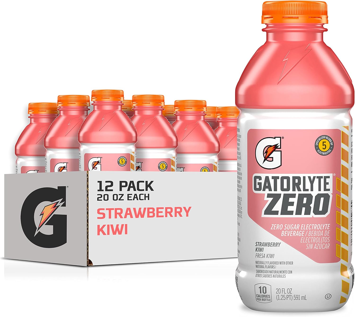 Gatorlyte Zero Electrolyte Beverage, Strawberry Kiwi, Zero Sugar Hydration, Specialized Blend of 5 Electrolytes, No Artificial Sweeteners or Flavors, 20 Oz Bottles (Pack of 12)-0