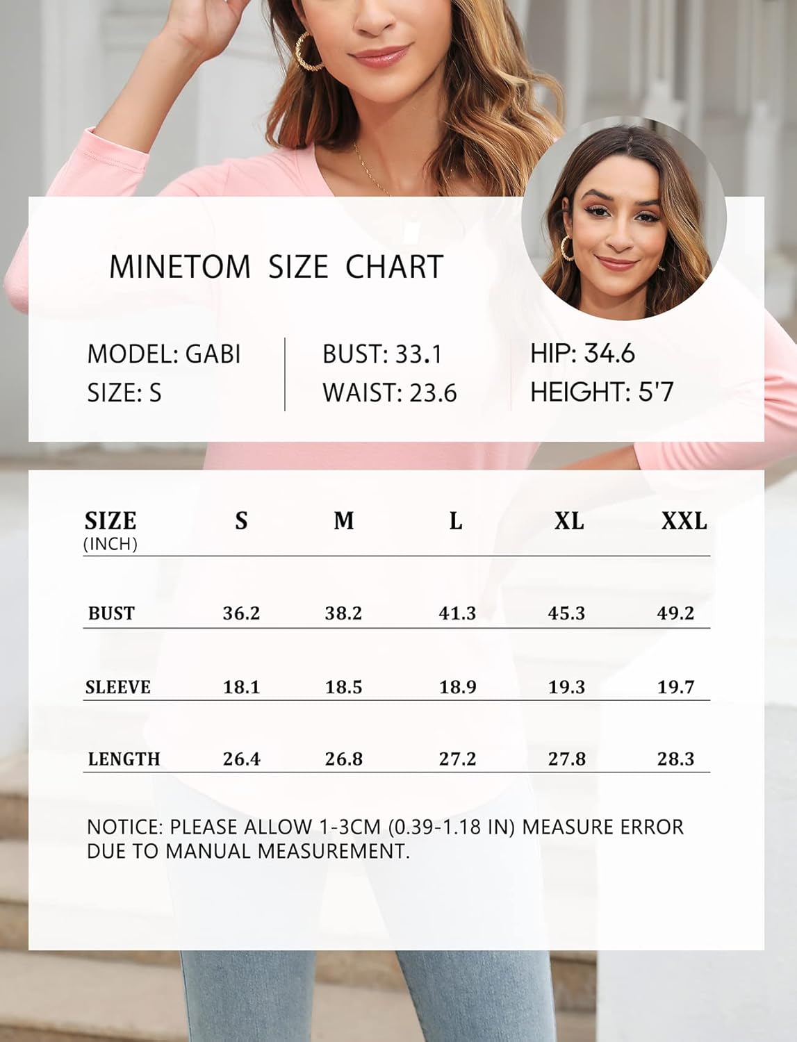 Minetom Women's V Neck 3/4 Sleeve T Shirt Solid/Color Block Casual Basic Tops Summer Tees-4