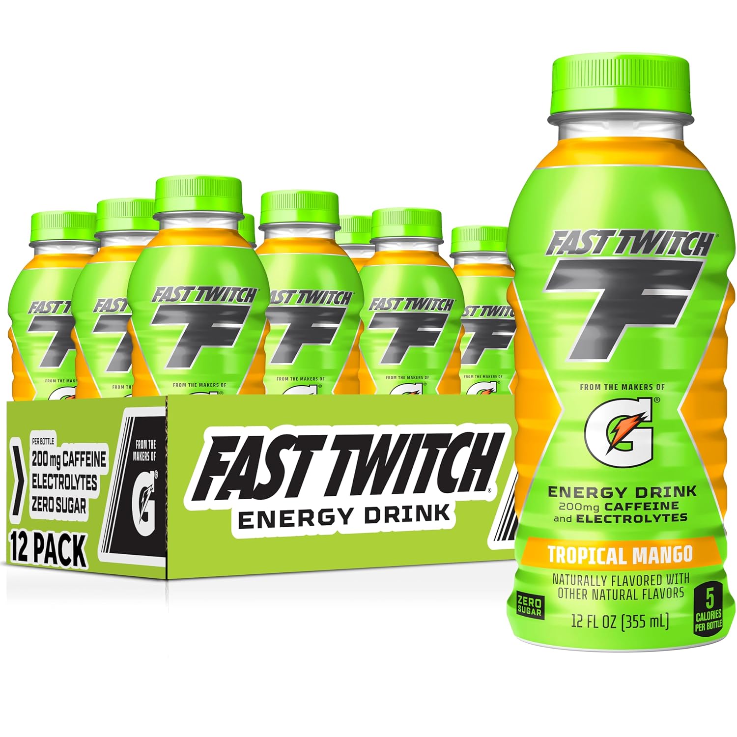 Fast Twitch Energy drink from Gatorade, Tropical Mango, 12oz Bottles, (12 Pack), 200mg Caffeine, Zero Sugar, Electrolytes-0