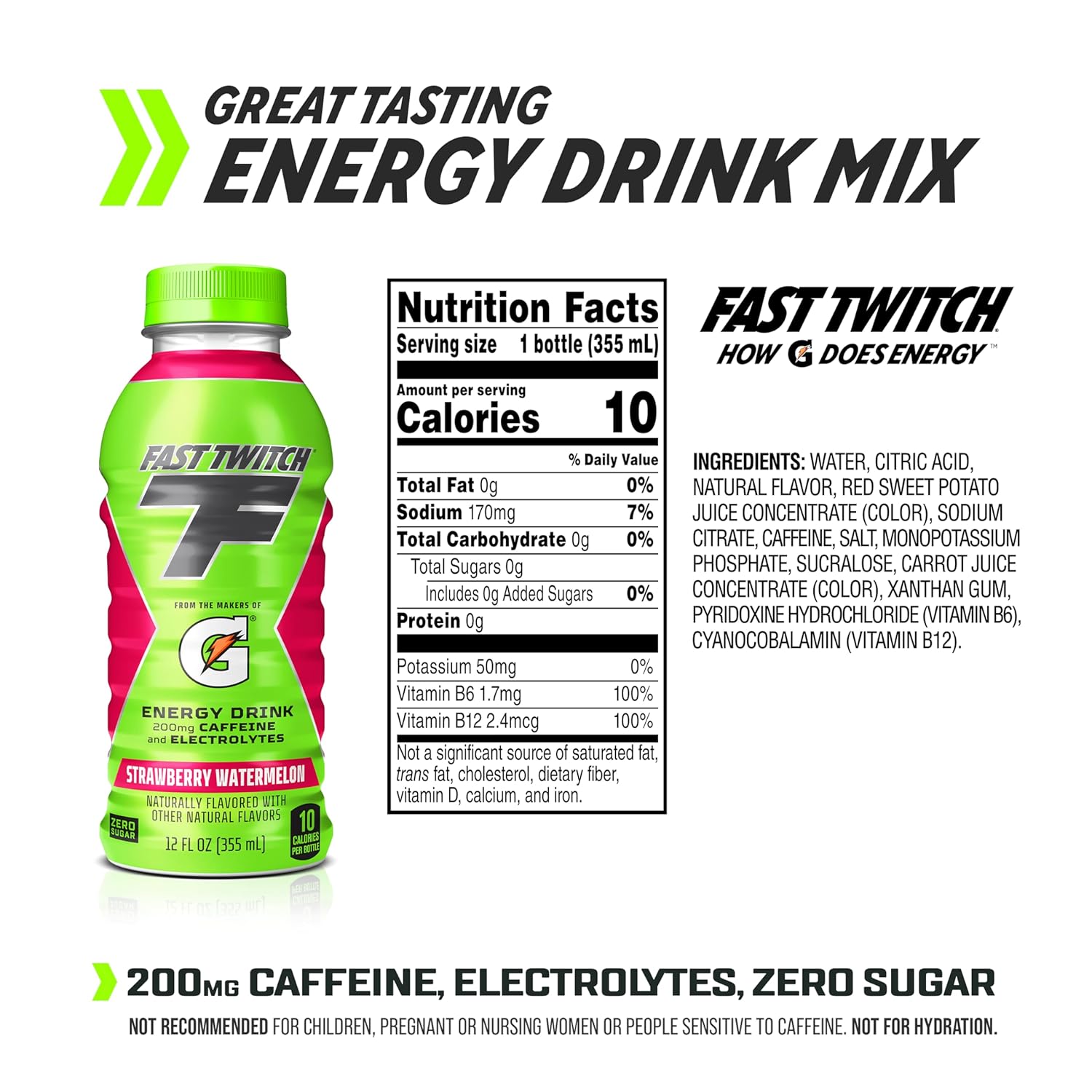 Fast Twitch Energy drink from Gatorade, Strawberry Watermelon, 12 Oz Bottles,(Pack of 12), 200mg Caffeine, Zero Sugar, Electrolytes-1