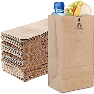 Stock Your Home 4 Lb Kraft Brown Paper Lunch Bags (100 Count) - Bulk Disposable Lunch Sacks, Small Size Blank Bag for Kids, Good for a Snack, Sandwich, Grocery Food, and Arts & Crafts Projects