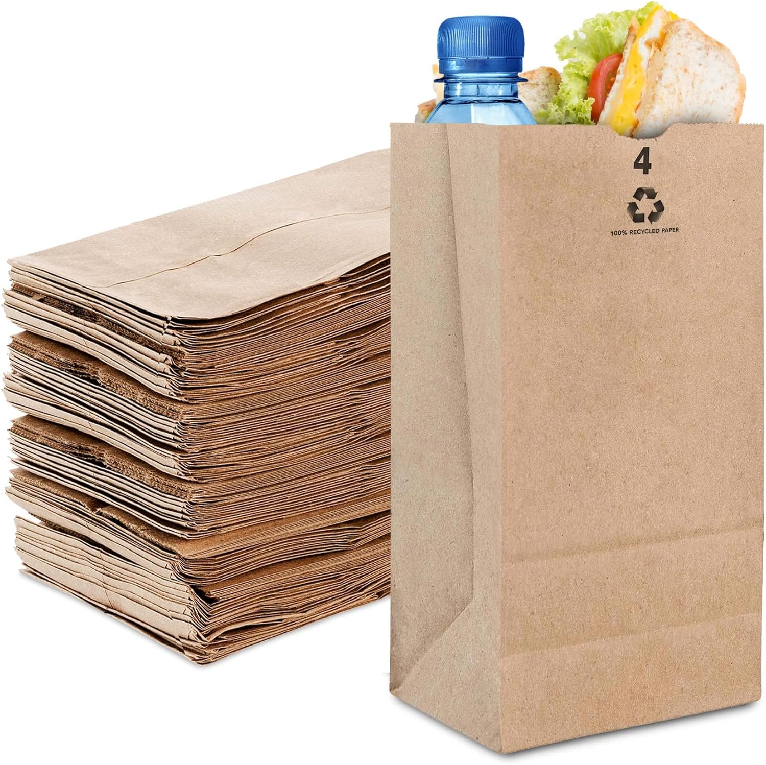 Stock Your Home 4 Lb Kraft Brown Paper Lunch Bags (100 Count) - Bulk Disposable Lunch Sacks, Small Size Blank Bag for Kids, Good for a Snack, Sandwich, Grocery Food, and Arts & Crafts Projects-0