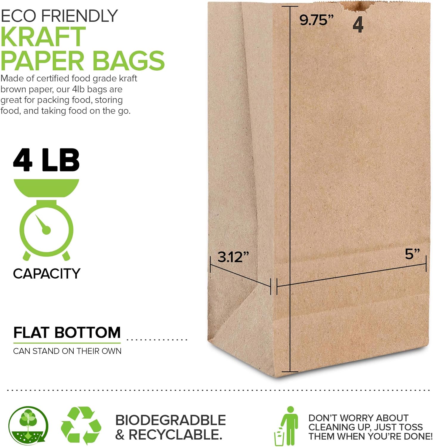 Stock Your Home 4 Lb Kraft Brown Paper Lunch Bags (100 Count) - Bulk Disposable Lunch Sacks, Small Size Blank Bag for Kids, Good for a Snack, Sandwich, Grocery Food, and Arts & Crafts Projects-2