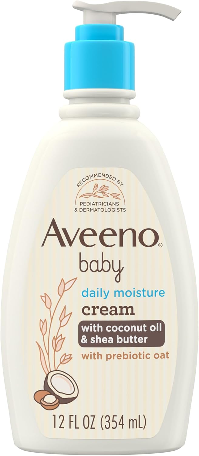 Aveeno Baby Daily Moisturizing Cream with Prebiotic Oat, Hypoallergenic Baby Lotion with Coconut Oil & Shea Butter Moisturizes Sensitive Skin for 24 Hours, Gentle Coconut Scent, 12 fl. oz-0