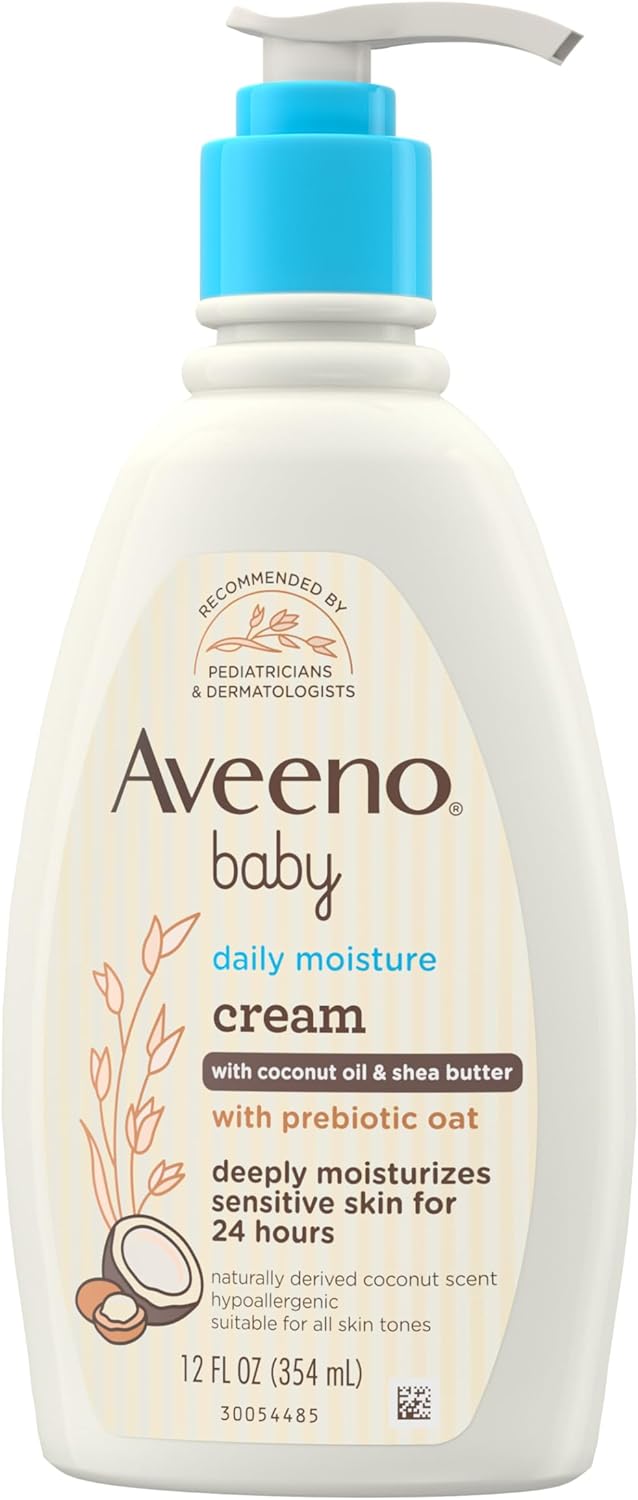 Aveeno Baby Daily Moisturizing Cream with Prebiotic Oat, Hypoallergenic Baby Lotion with Coconut Oil & Shea Butter Moisturizes Sensitive Skin for 24 Hours, Gentle Coconut Scent, 12 fl. oz-6