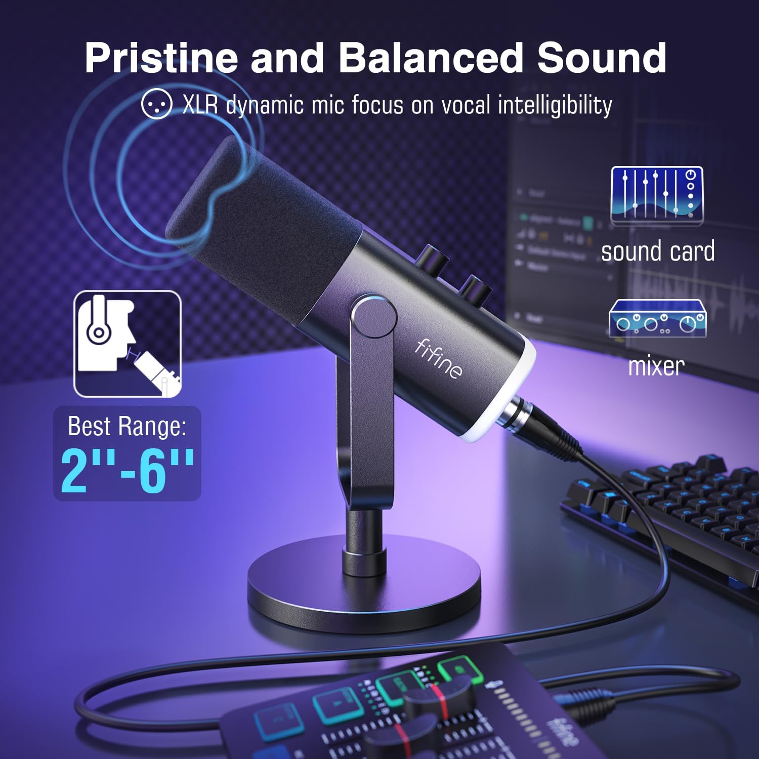 FIFINE XLR/USB Dynamic Microphone for Podcast Recording, PC Computer Gaming Streaming Mic with RGB Light, Mute Button, Headphones Jack, Desktop Stand, Vocal Mic for Singing YouTube-AmpliGame AM8-2