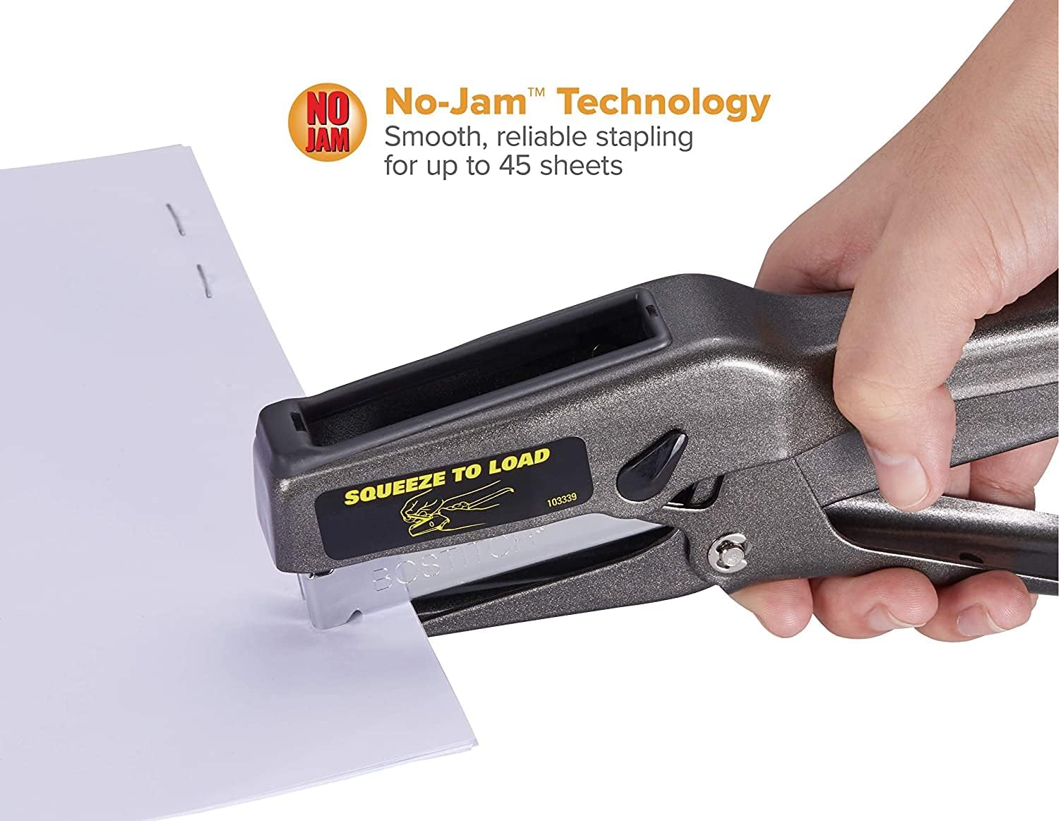 Bostitch Office B8 Plier Stapler Heavy Duty with 1250 1/4" Staples - 45-Sheet No Jam - Full Strip Metal Industrial Stapler - 210 Staple Capacity - for Cardboard, Paper, Fabric-2