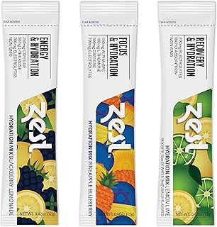 Zest Hydration Electrolyte Powder - Variety Pack - Mix w/Water - 6 Travel Packets - Low Sugar Supplement - Recovery, Energy, & Focus Drink - IV Pillars of Liquid Rehydration incl Salt & Potassium