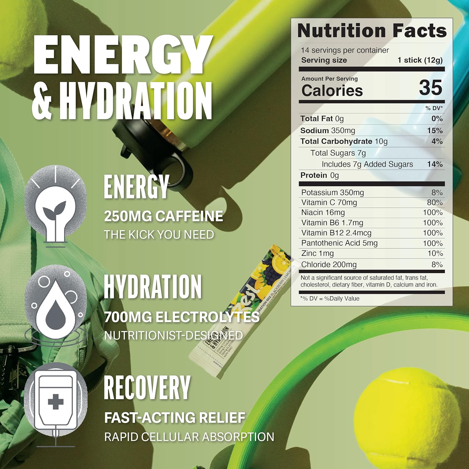 Zest Hydration Electrolyte Powder - Variety Pack - Mix w/Water - 6 Travel Packets - Low Sugar Supplement - Recovery, Energy, & Focus Drink - IV Pillars of Liquid Rehydration incl Salt & Potassium-4