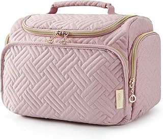 BAGSMART Travel Toiletry Bag, Large Wide-open Travel Bag for Toiletries, Makeup Cosmetic Travel Bag with Handle, Pink-M