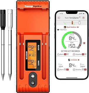 ThermoPro Twin TempSpike Wireless Meat Thermometer with 2 Meat Probes, 500FT Bluetooth Meat Thermometer with LCD-Enhanced Booster for Turkey Beef Rotisserie BBQ Grill Oven Smoker Thermometer