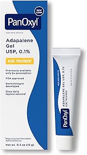 PanOxyl Adapalene 0.1% Leave-On Gel, 30 Day Supply, Retinoid Gel Acne Treatment, Acne Prone Skin, Oil Free, Fragrance Free, 0.5 oz