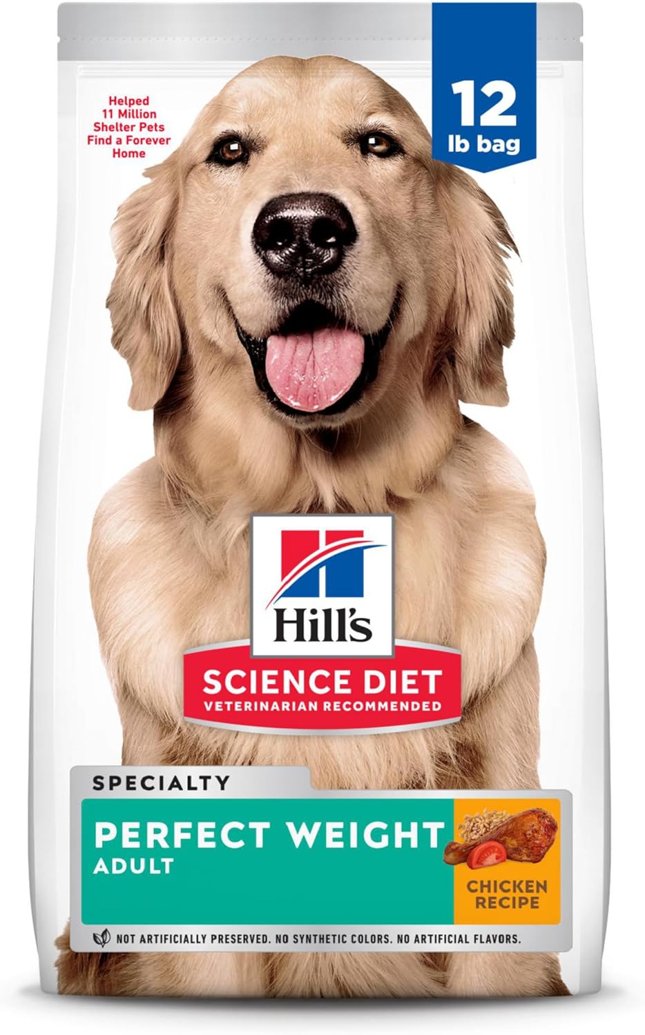 Hill's Science Diet Perfect Weight, Adult 1-6, Weight Management Support, Dry Dog Food, Chicken Recipe, 12 lb Bag-0