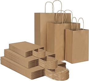 Toovip 90 Pack Plain Brown Kraft Paper Bags with Handles Bulk, Multiple 3 Assorted Sizes Gift Bags for Favors Grocery Retail Party Birthday Shopping Business Goody Craft Merchandise Take Out Sacks