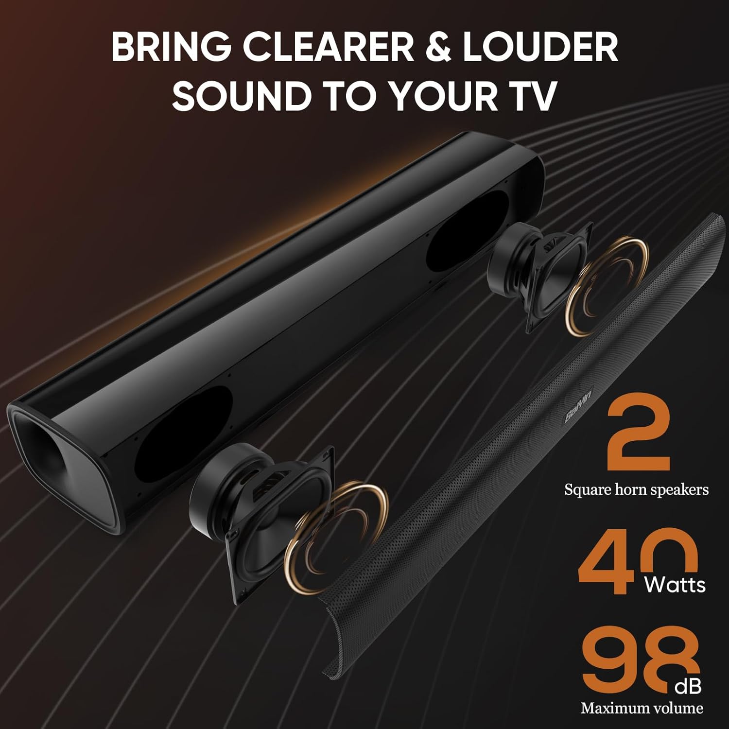 Saiyin Sound Bars for TV, 40 Watts Small Soundbar for TV,Surround Sound System TV Sound Bar Speakers with Bluetooth/Optical/AUX Connection for PC/Gaming/Projectors,17inch-2