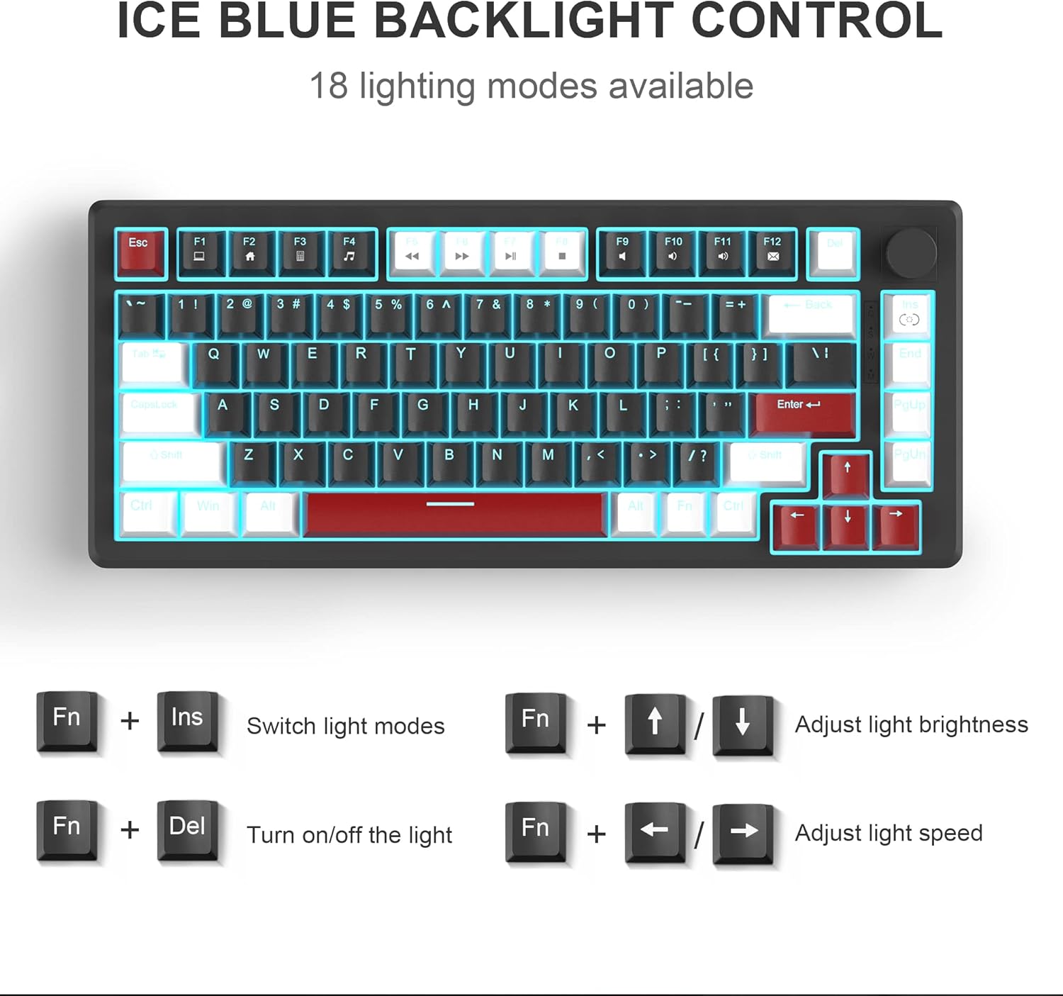 MageGee 75% Mechanical Gaming Keyboard, Compact Blue Backlit Wired Gaming Keyboard with Yellow Switches, EVA Foam, Knob Control, STAR75 Portable NKRO PC Gaming Keyboard - White & Black-1