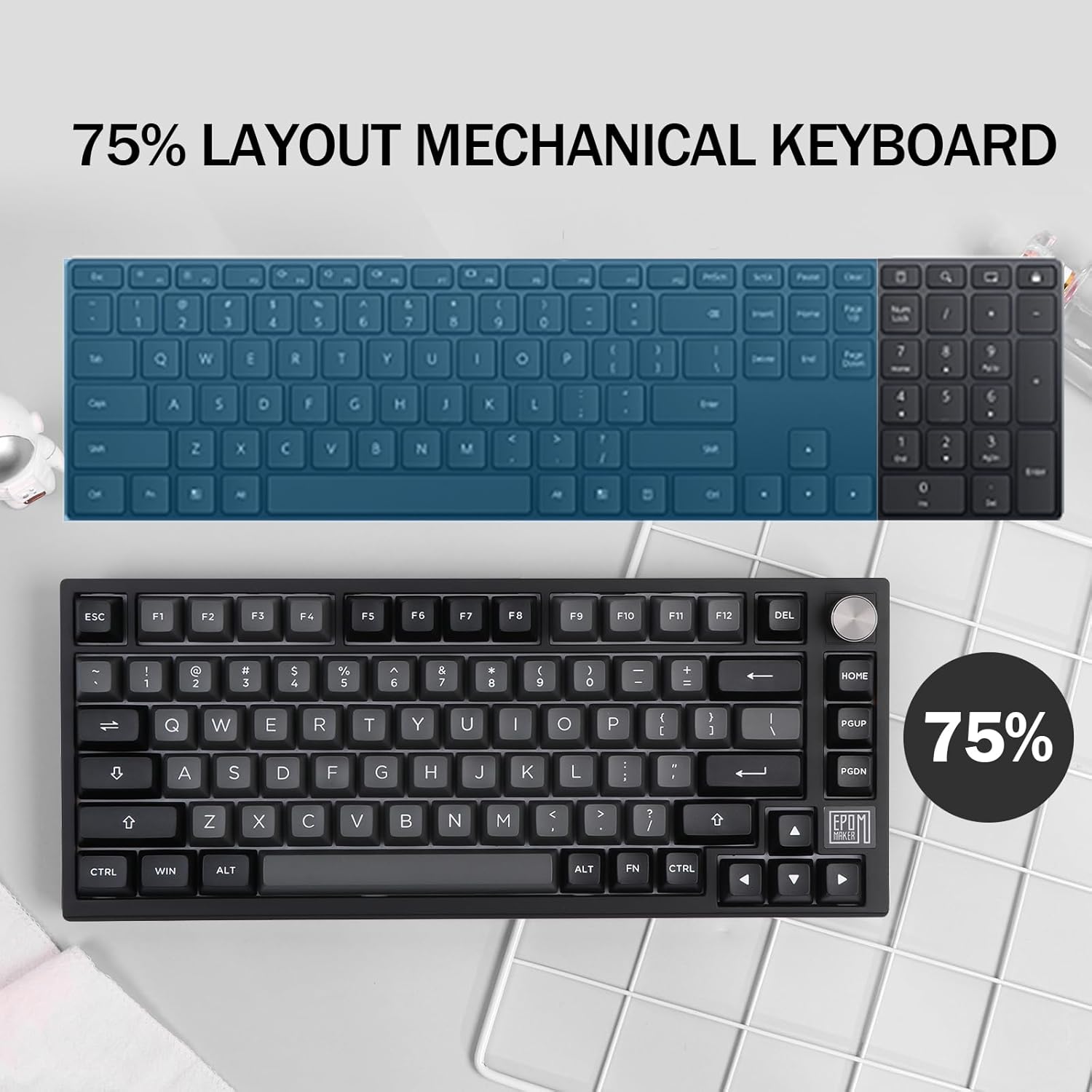 EPOMAKER TH80 SE Gasket 75% Mechanical Keyboard, NKRO Hot Swappable RGB 2.4Ghz/ Bluetooth 5.0/ Wired Gaming Keyboard with Poron/EVA Foam, 4000mah Battery (Black Silver, Gateron Pro Yellow)-1