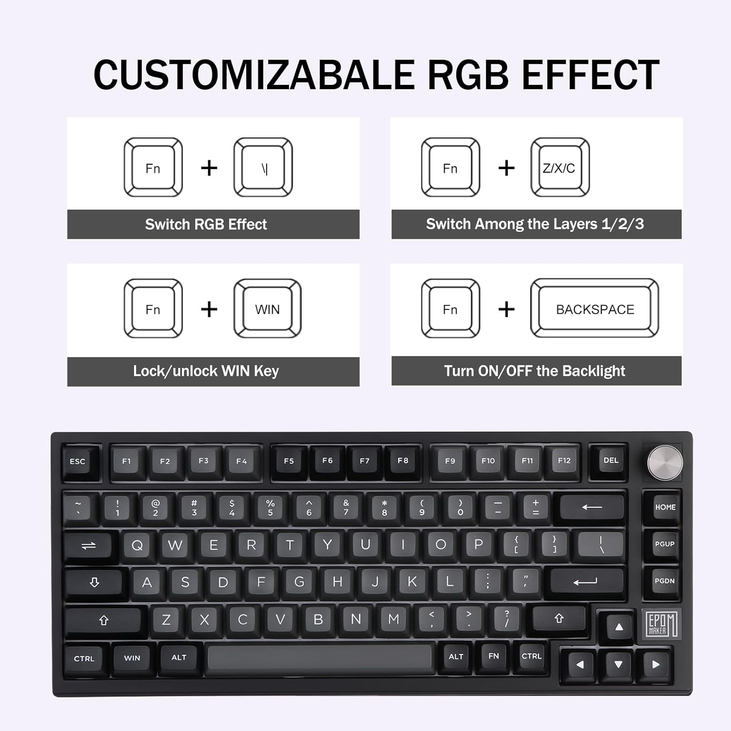 EPOMAKER TH80 SE Gasket 75% Mechanical Keyboard, NKRO Hot Swappable RGB 2.4Ghz/ Bluetooth 5.0/ Wired Gaming Keyboard with Poron/EVA Foam, 4000mah Battery (Black Silver, Gateron Pro Yellow)-2