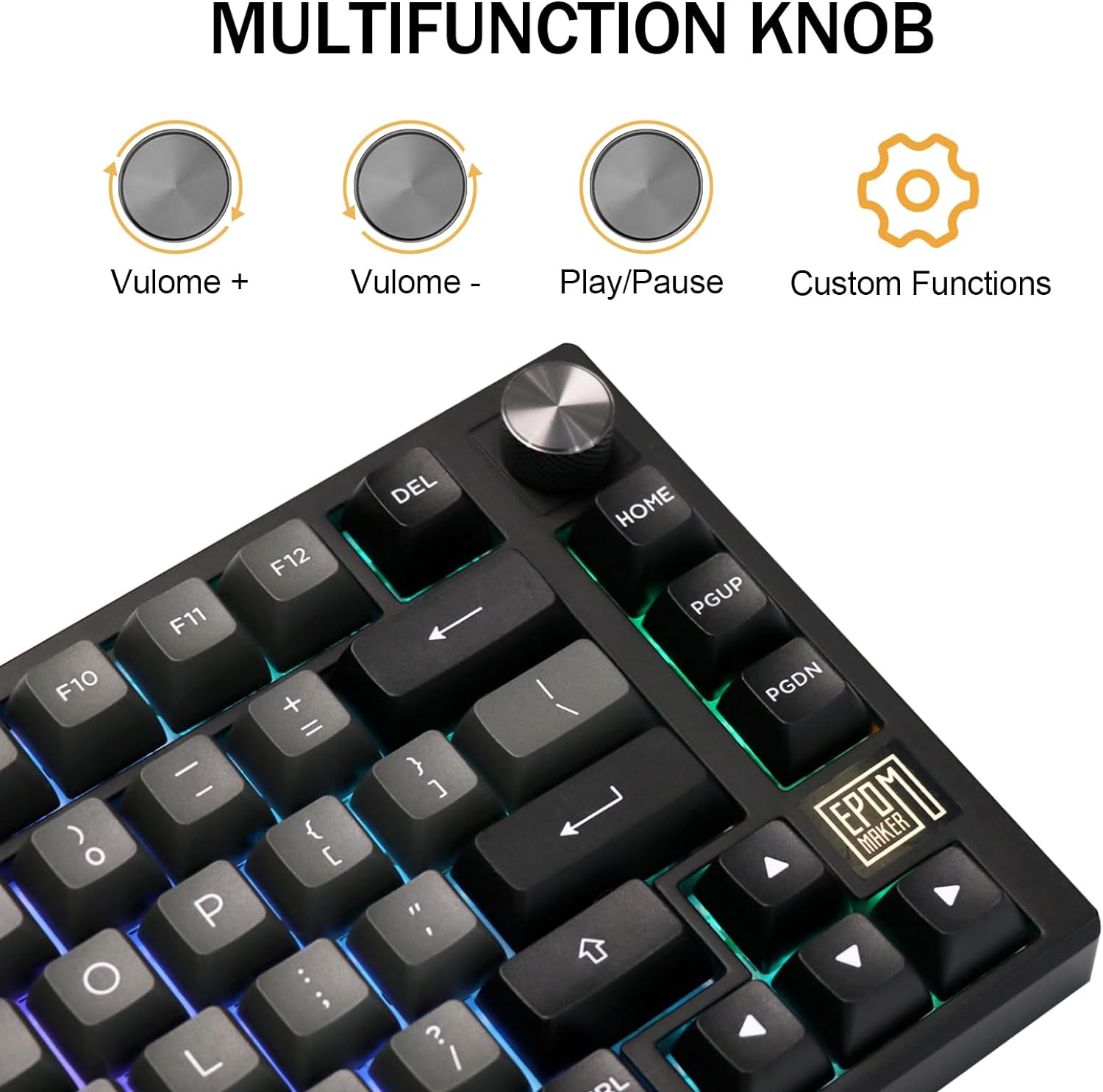 EPOMAKER TH80 SE Gasket 75% Mechanical Keyboard, NKRO Hot Swappable RGB 2.4Ghz/ Bluetooth 5.0/ Wired Gaming Keyboard with Poron/EVA Foam, 4000mah Battery (Black Silver, Gateron Pro Yellow)-5