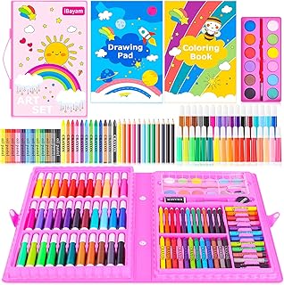 iBayam Art Supplies, 149-Pack Drawing Kit Painting Art Set Art Kits Gifts Box, Arts and Crafts for Kids Girls Boys, with Coloring Book, Crayons, Pastels, Pencils, Watercolor Pens (Pink)