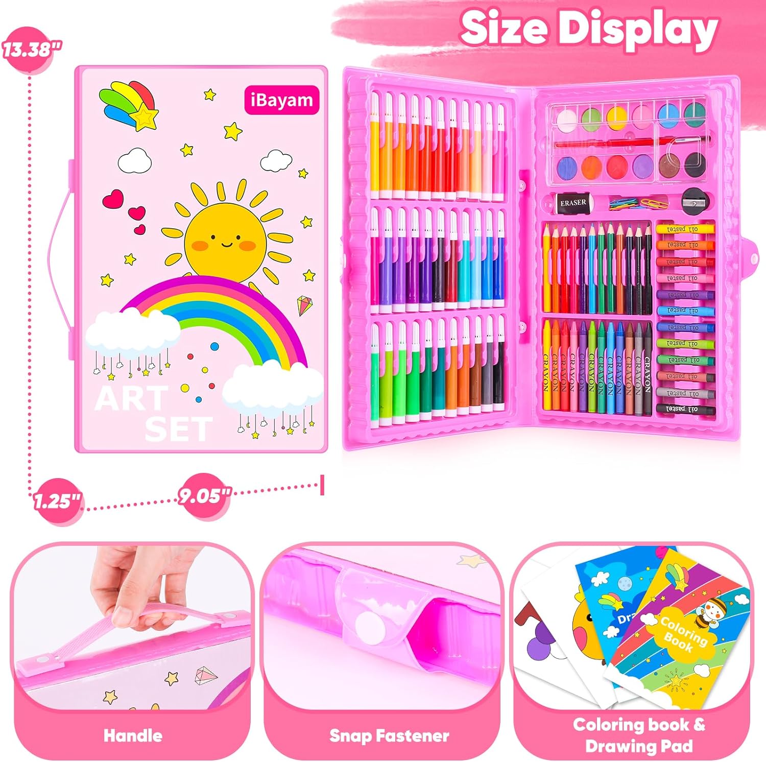 iBayam Art Supplies, 149-Pack Drawing Kit Painting Art Set Art Kits Gifts Box, Arts and Crafts for Kids Girls Boys, with Coloring Book, Crayons, Pastels, Pencils, Watercolor Pens (Pink)-5