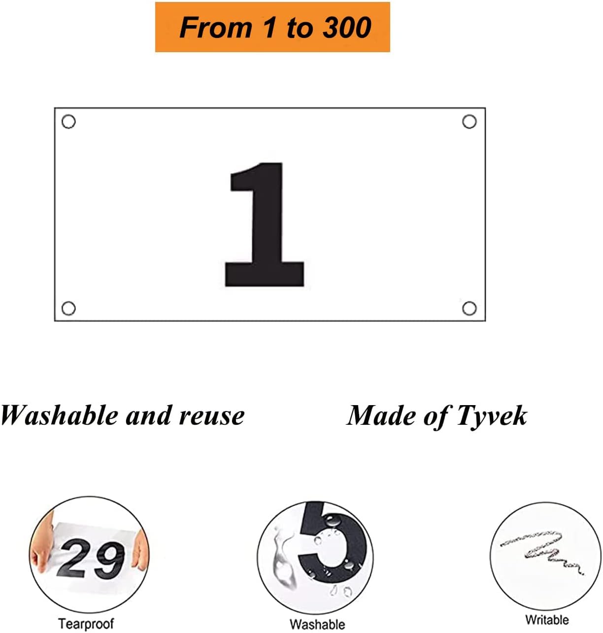 Running Race Bibs Large Numbers with Safety Pins for Marathon Race Events- Tyvek Tearproof Waterproof-2