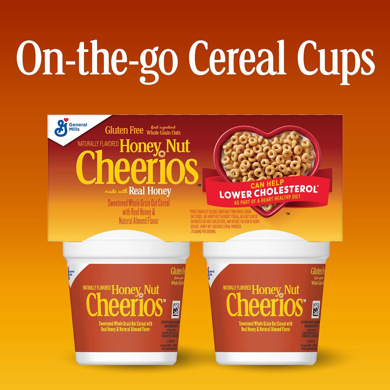 Big G Cereal Honey Nut Cheerios Gluten Free Cereal, 4PK CUP 7.2OZ-3