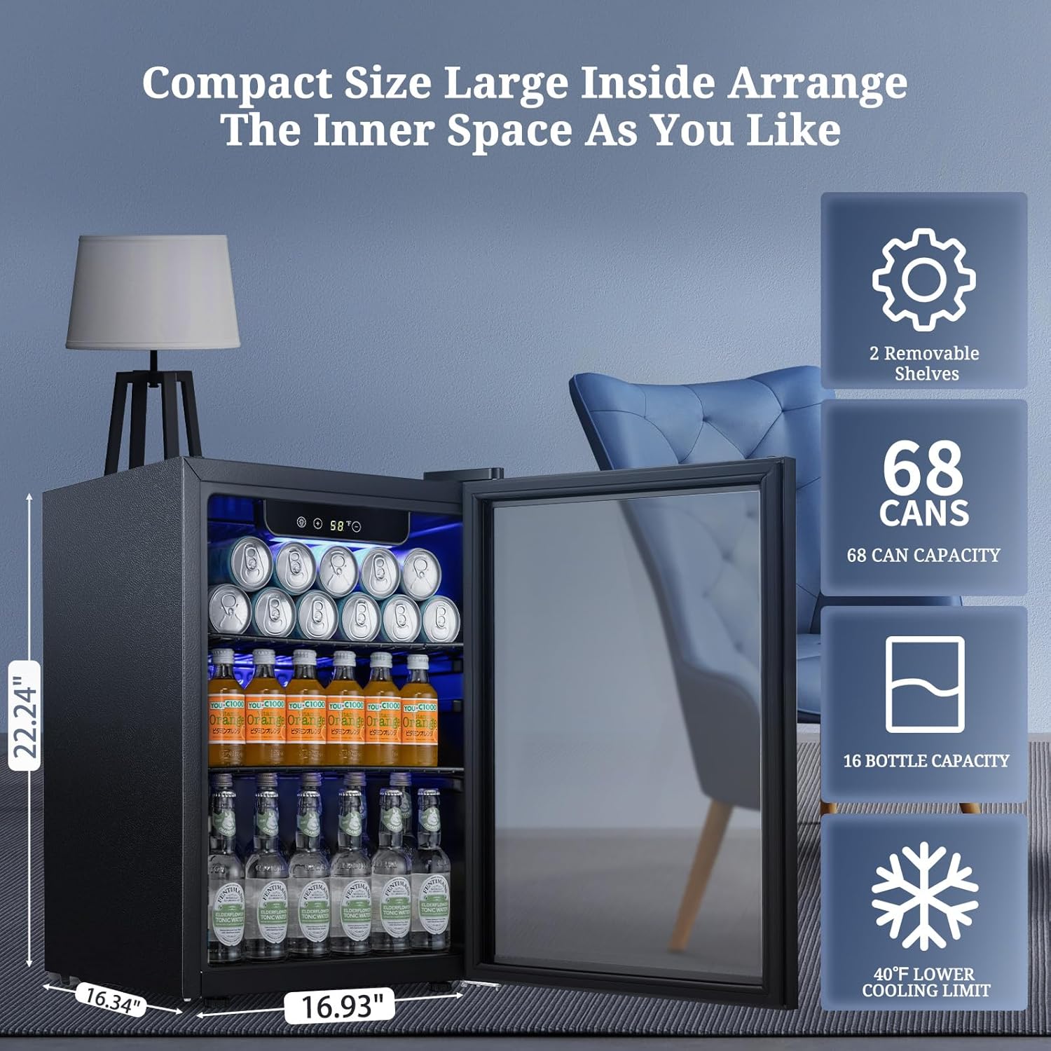 Antarctic Star Beverage Refrigerator Cooler 68 Can, Mini Fridge with Glass Door for Beer Drinks Wine,Freestanding Small Fridge with Electronic Temperature Control for Home and Bar,1.7 cu.ft-1