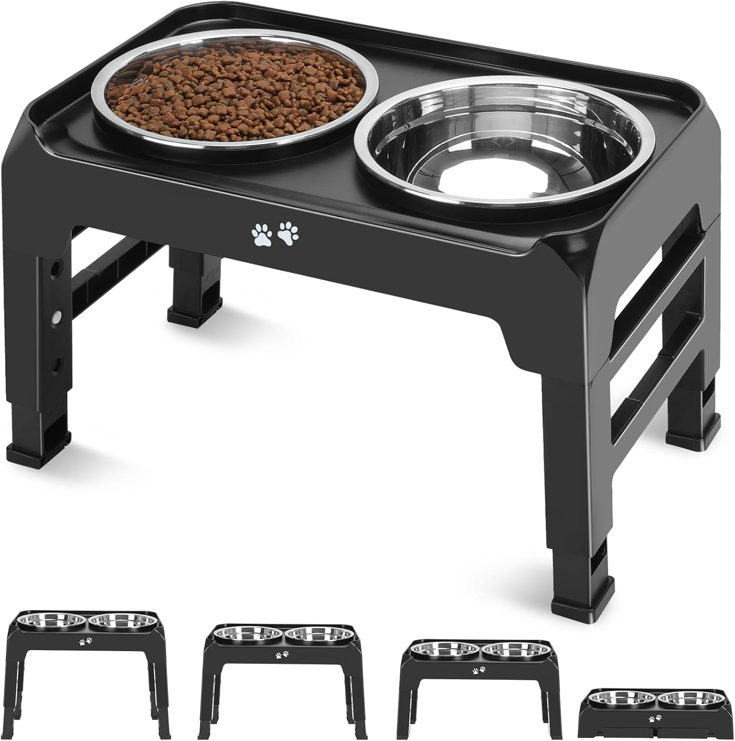 Elevated Dog Bowls, 4 Height Adjustable Raised Dog Bowl Stand with 2 Thick 50oz Stainless Steel Dog Food Bowls Non-Slip Dog Feeder for Large Medium Dogs Adjusts to 3.7", 9.2", 10.75", 12.36" Black-8