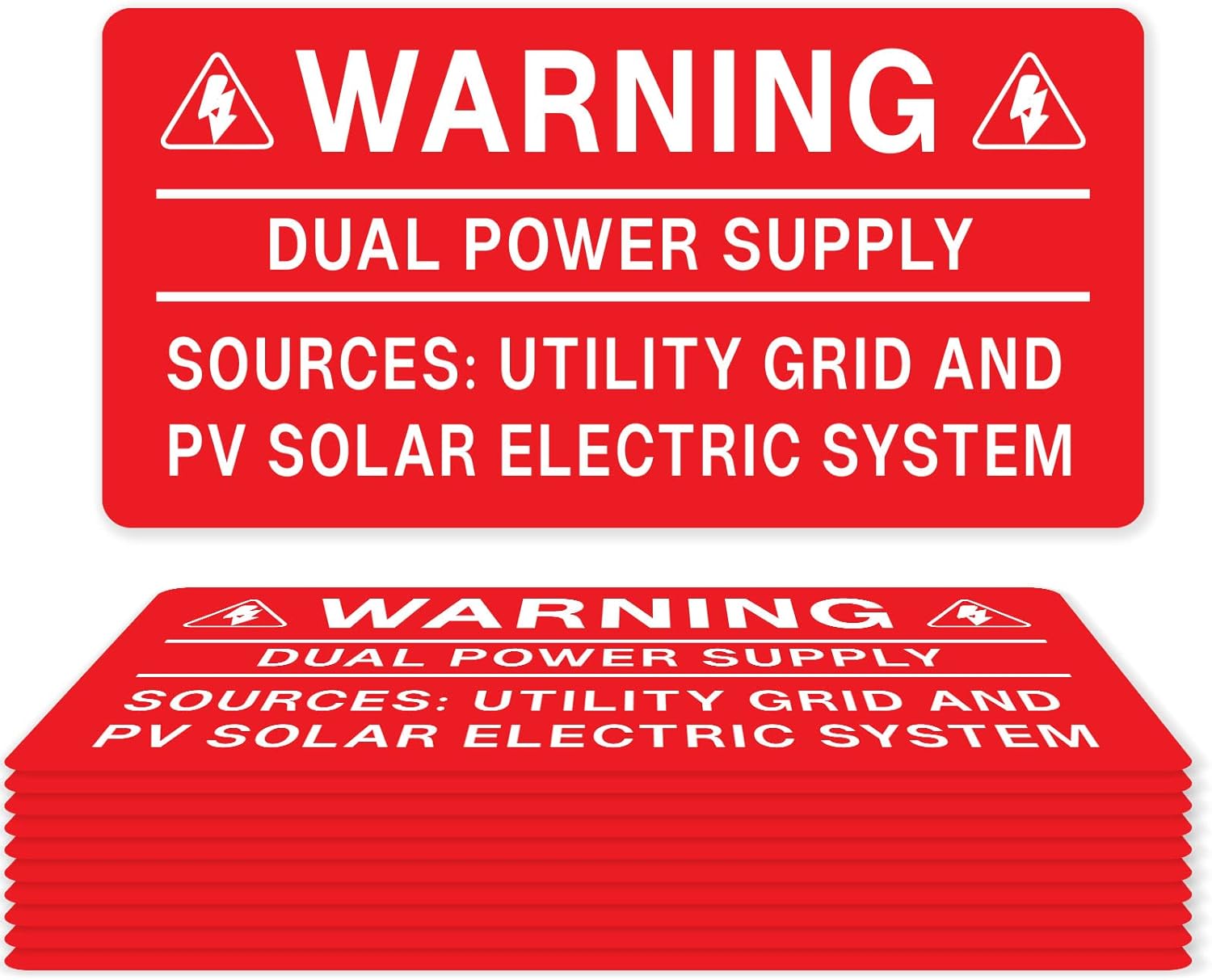 10PCS Solar Label Pack, Joyfulmap 4 X 2Inch,Warning-Dual Power Supply-Sources: Utility Grid and PV Solar Electric System-0