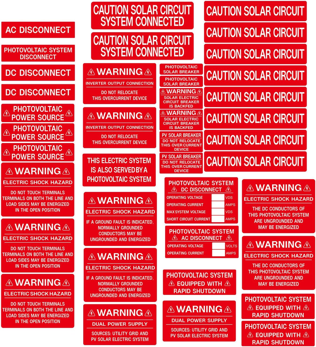 PV Label Depot - Joyfulmap 40 Premium UV Resistant Solar PV Safety Warning Photovoltaic System Labels|Electrical Panel Labels |Photovoltaic System Labels-0