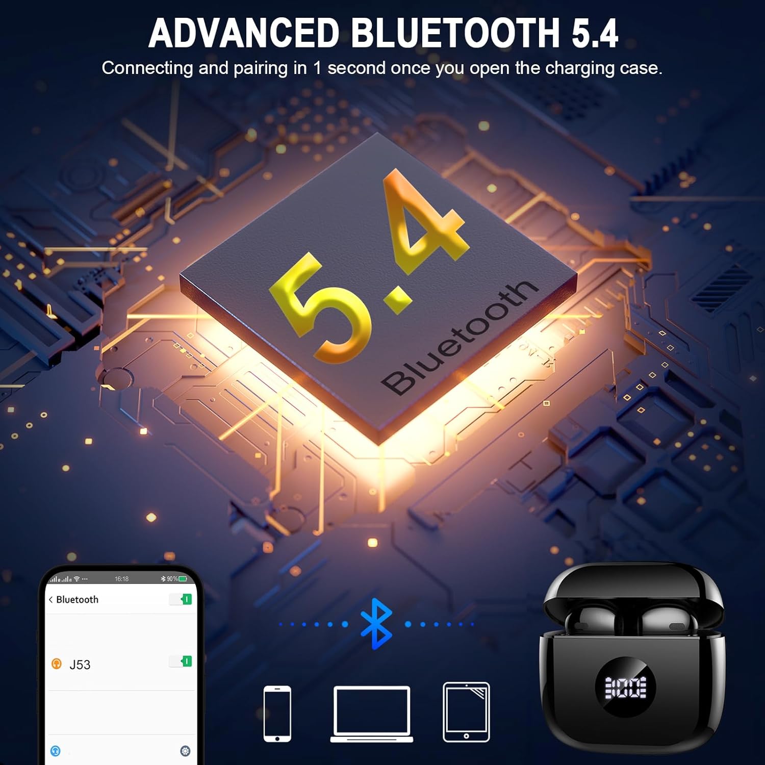 Wireless Earbuds, Bluetooth 5.4 Ear Buds LED Power Display Headphones Bass Stereo, Bluetooth Earbuds in-Ear Noise Cancelling Mic, 40H Playback Mini Case IP7 Waterproof Sports Earphones for Android iOS-2