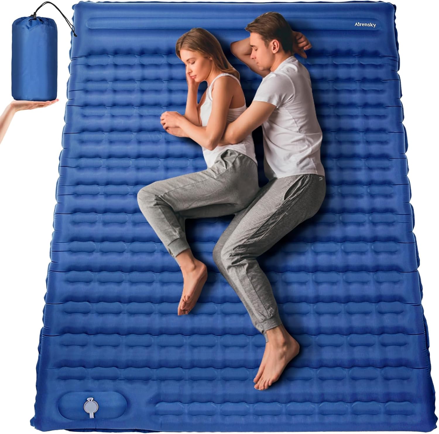 Double Sleeping Pad for Camping, 4.75" Self Inflating Extra-Thick Camping Bed Mat for 2 Person with Pillow Built-in Foot Pump, Waterproof Sleeping Mat for Travel, Hiking, Backpacking, Tent, Large-0