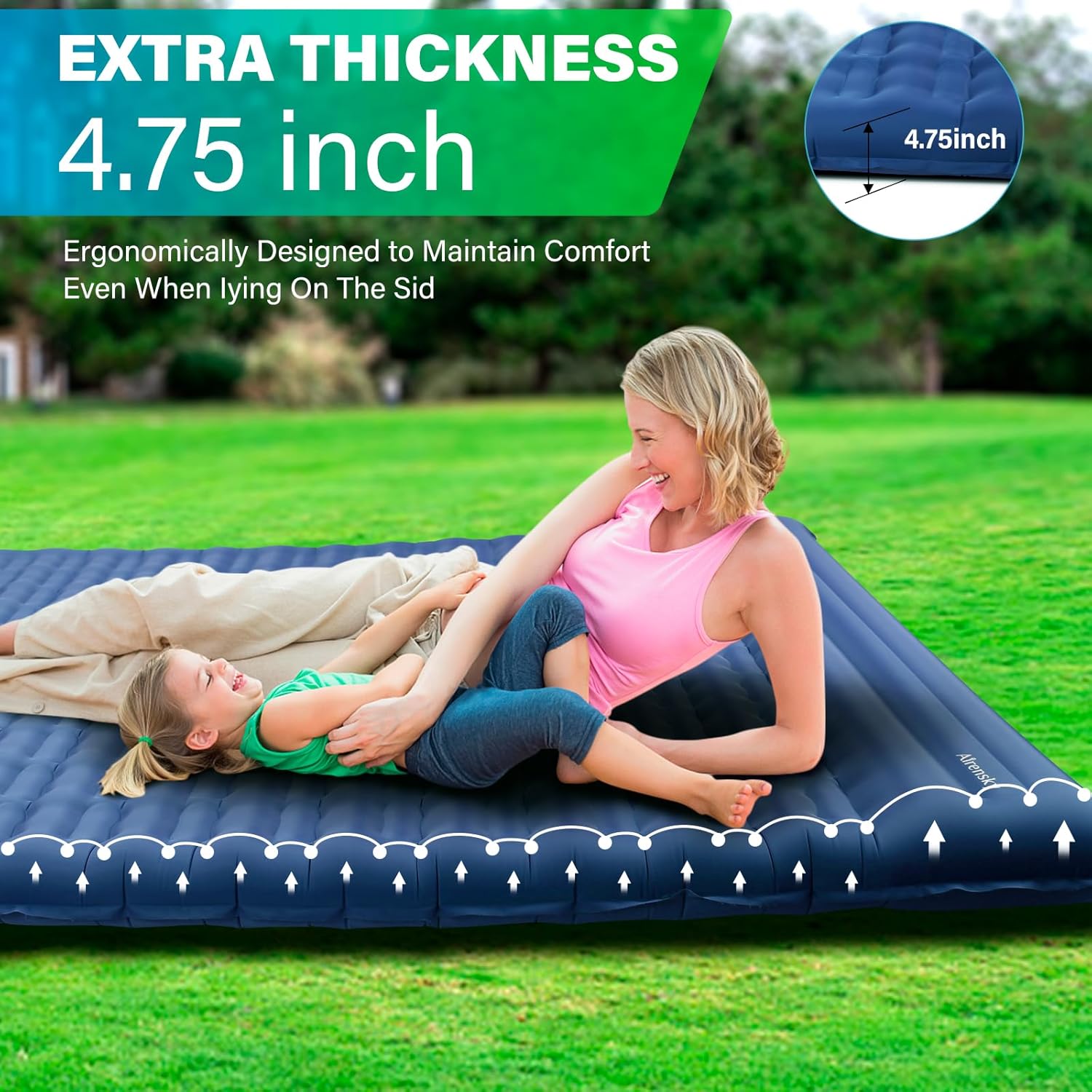 Double Sleeping Pad for Camping, 4.75" Self Inflating Extra-Thick Camping Bed Mat for 2 Person with Pillow Built-in Foot Pump, Waterproof Sleeping Mat for Travel, Hiking, Backpacking, Tent, Large-1