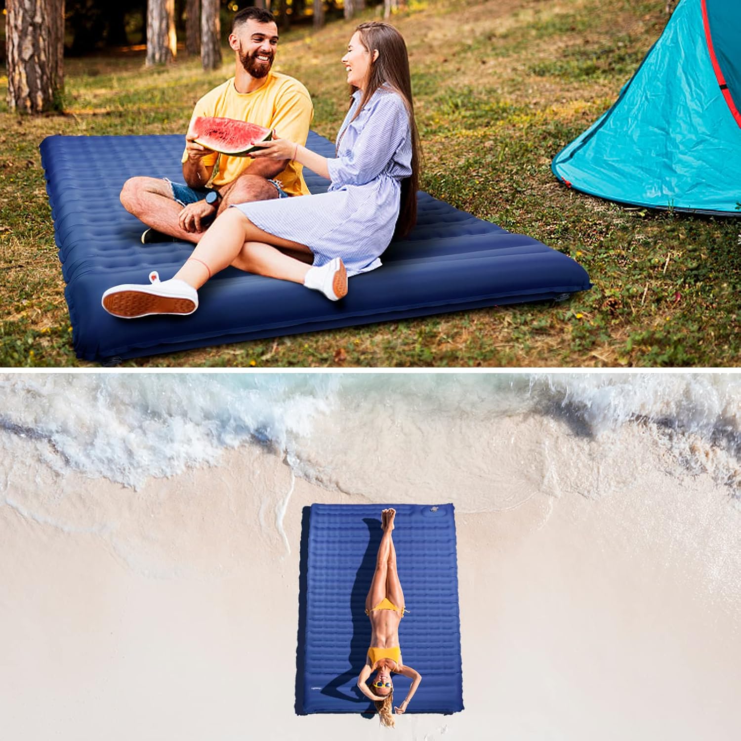 Double Sleeping Pad for Camping, 4.75" Self Inflating Extra-Thick Camping Bed Mat for 2 Person with Pillow Built-in Foot Pump, Waterproof Sleeping Mat for Travel, Hiking, Backpacking, Tent, Large-6